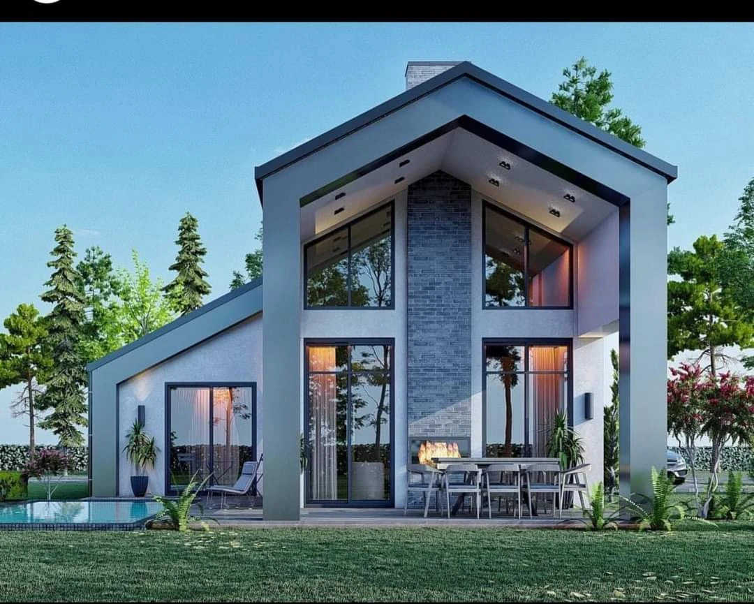 Modern ahşap ev ve bahçesi